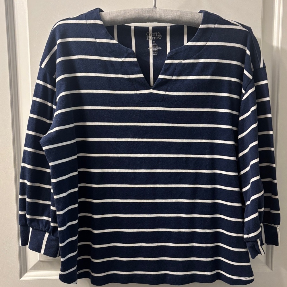 Blue and white striped 3/4 sleeves